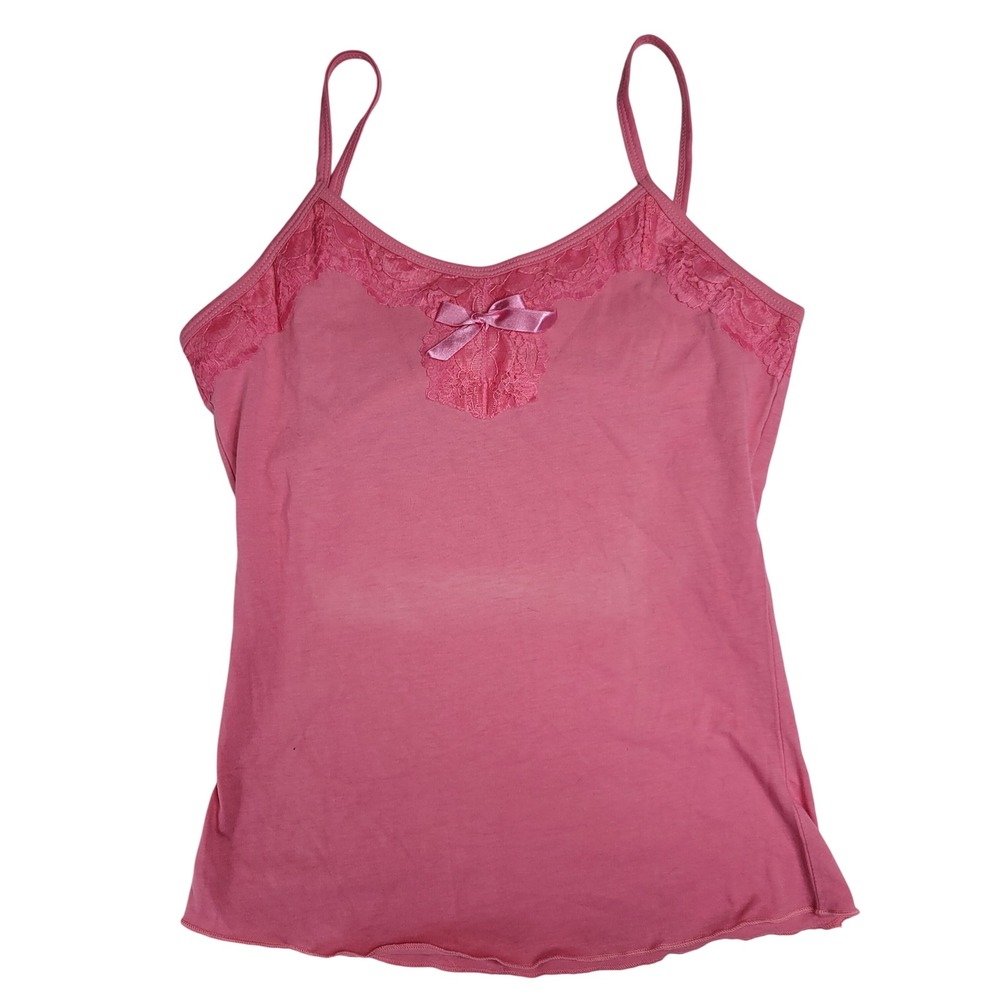 TG USA Pink‎ Lace Trim Camisole Tank Top Satin Bow Y2K Coquette Style 806 Large